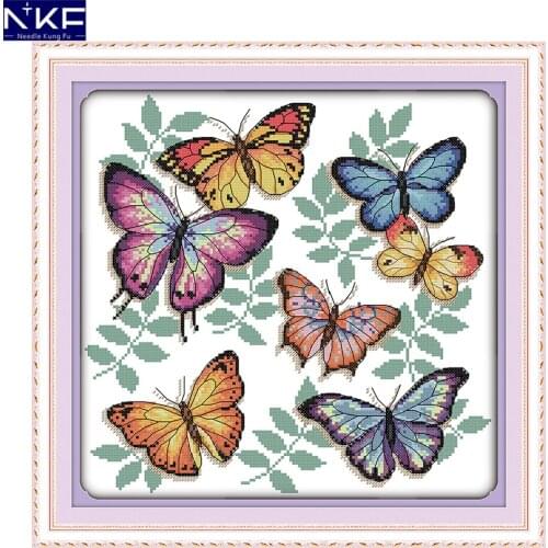 NKF The Colorful Butterflies Cross Stitch Set Handmade Craft Needlework Cross-Stitch Embroidery Kit Cross Stitch for Home Decor