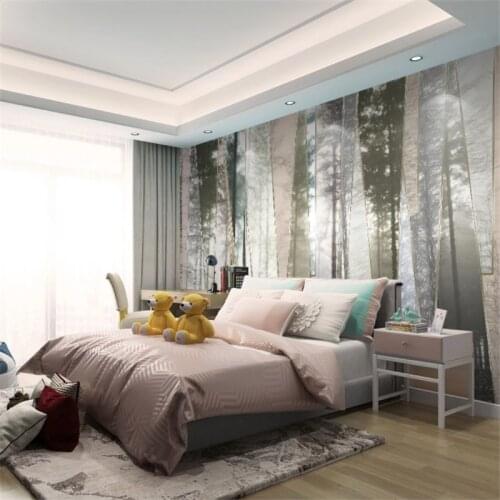 Custom Mural Wallpaper Hand-Painted Forest Landscape Geometric Lines Minimalism TV Background Wall Painting