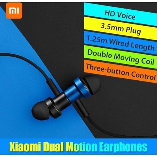 Xiaomi Dual Motion Earphones In-Ear 1.25m Wired Headset 3.5mm HD Stereo Bass Enhancement Three-button Control Music Headphones