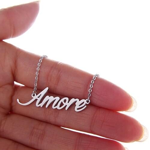 Amore Name Necklace for Women Script Pendant Gold Color Stainless Steel Popular Nameplate Letters Jewelry NL2424