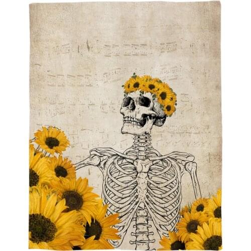 Skull Sunflower Sheet Music Retro Throw Blanket Portable Soft Bedspread Microfiber Flannel Blankets for Beds