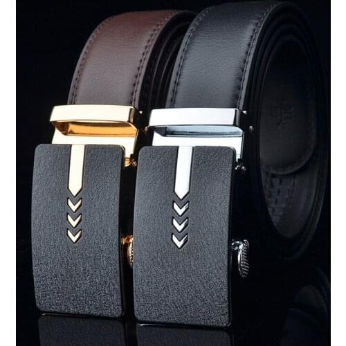 High-grade sand surface effect mens belt, genuine leather automatic buckle belt, mens business casual pants belt