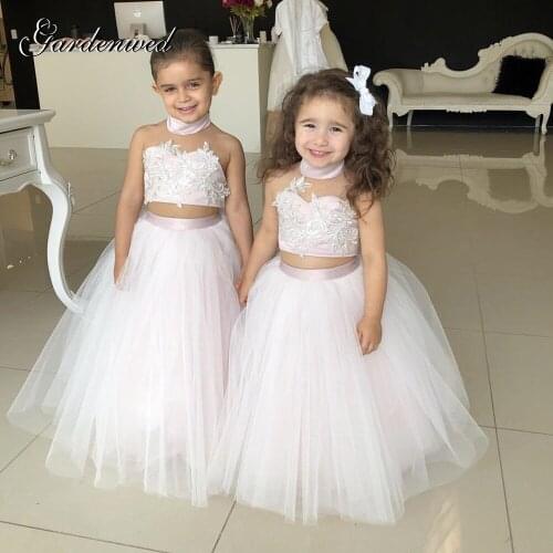 Puffy Tulle Scoop Flower Girl Dresses Lace Flower Appliques Celebrity Dress Backless Prom Dress vestidos de comunión