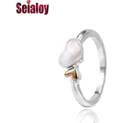 Seialoy Fashion Bright Love Heart Rings For Women Original Two-color Ring Fit Friend Family Couple Engagement wedding Jewelry