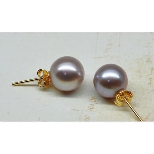 GORGEOUS pair of AAA++10-11mm south sea lavender pearl stud earring 14k