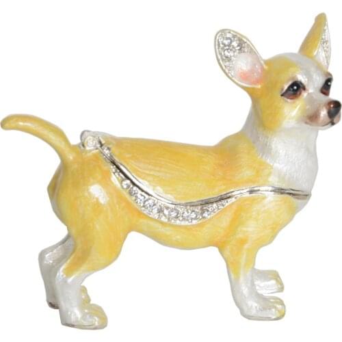 Chihuahua dog jewelry trinket box ring organizer animal figurine pewter ornament novelty pet lover gift vintage decoration