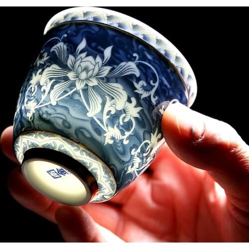 Jingdezhen Blue and White Porcelain Tea Cup Master Cup Kung Fu Tea Set Tea Cup Tea Bowl NO.YZ62