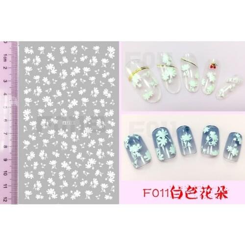 UPRETTEGO SUPER THIN SELF ADHENSIVE 3D NAIL ART NAIL SLIDER STICKER BLACK WHITE FLOWER JASMINE DAISY VIOLET F011-014