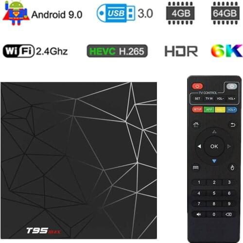 T95 MAX Android 9.0 4GB RAM 64GB ROM Smart 6K TV BOX Allwinner H6 Quad Core H.265 HD 2.4G Wifi set-top tvbox T95MAX Set Top Box