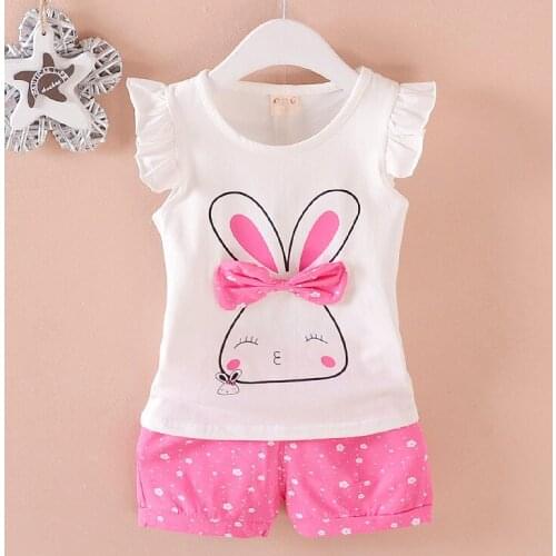 Korean Baby Infant Outfits Clothes Summer Cotton Cute Cartoon Fshion Girls Short Sleeve Tops+Shorts 2pcs Bebes Jogging Clothing