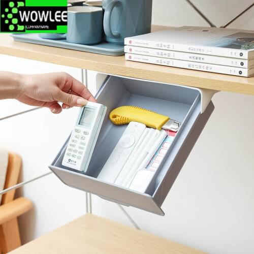 Self Stick Pencil Tray Under Desk Drawer Organizer Table Storage Organizer Boxes Stand Self-adhesive Under-drawer Storage Box