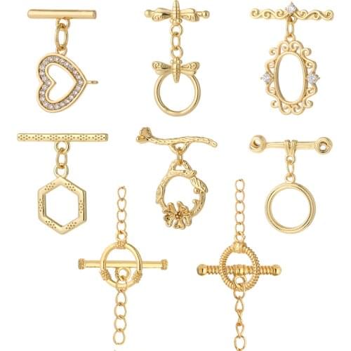 OT Clasps for Necklace Bracelet Jewelry Making Supplies Heart Flower Gold Pattern OT Accessories Buckle Hooks Copper Wholesale