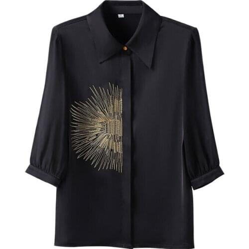 Clothing womens spring/summer 2021 new seven-sleeve shirt fashion women shirts blouses NONE High Street Chiffon Silk