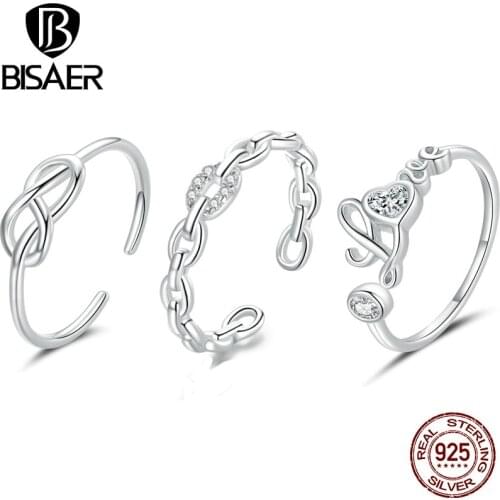 BISAER Real 925 Sterling Silver Infinity Symbol Love Rings For Women Fashion Engagement Ring Jewelry Anel S925 EFR143