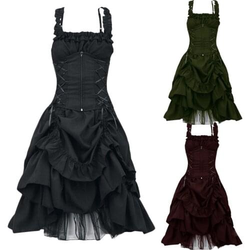 Plus Size Women Victorian Gothic Dress Vestidos Retro Lolita Palace Court Princess Halloween Punk Cosplay Long Sundress #T1G