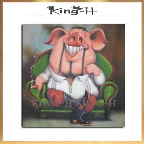 Animal oil painting interesting hand-painted lovely pig pig high quality modern manga artists to decorate children room free shi