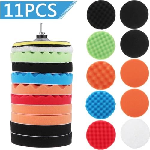 11Pcs 7'' Polishing Pads 180mm Buffing Waxing Polishing Sponge Pads Car Polisher Drill Adapters Tools Parts
