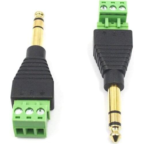 6.35mm / 1/4" Stereo Audio Mono Male Plugs to 90 Degree 3 Screw Terminal Female Microphone Balum Converter Adapter 2 Pcs