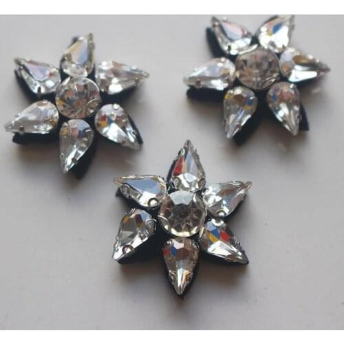 8pcs beaded diamond light glass flower shaped socks/shoes/bag/cloth decorative accessories beaded applique patches for clothing