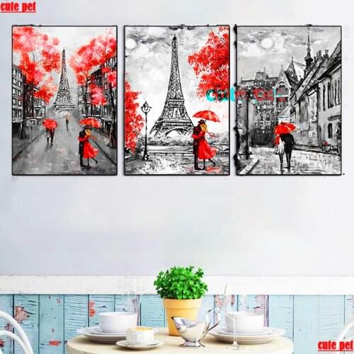 5D Abstract eiffel tower DIY Diamond Painting Diamond Embroidery CrossStitch Mosaic 3PCS Full Square round Drill Home Wall Decor