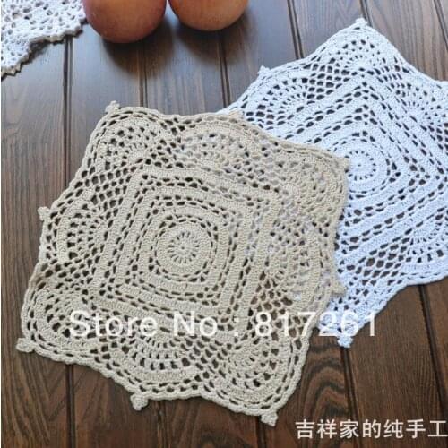 Free shipping 5 pic/lot 28cm square crochet cotton felt cup pad for dining table decoration disc pads placemats lace doilies ma