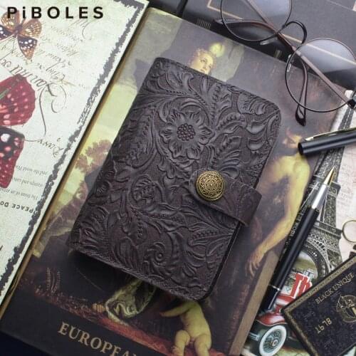 A7 Notebook With Genuine Leather Cover Handmade Credit Card Slot Air Ticket Slot Diary Notepad Journal Traveler With Pen Cover