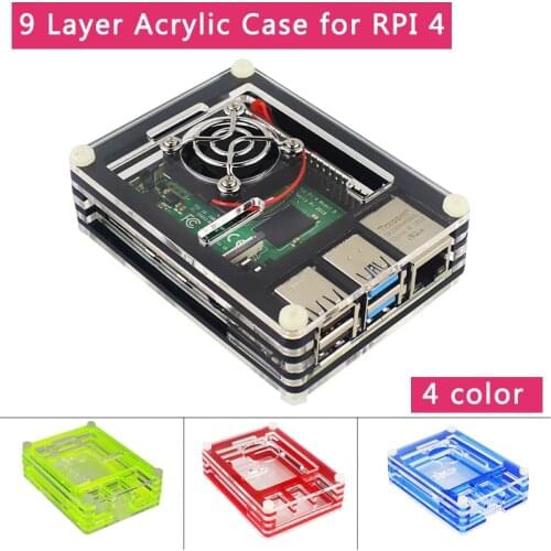Raspberry Pi 4 Model B 9 Layer Acrylic Case Transparent Box Black Shell | Cooling Fan | Matel Cover for Raspbberry Pi 4