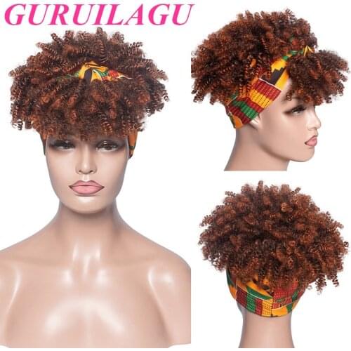 GURUILAGU Afro Kinky Curly Wig 7 Color Synthetic Wig Heat Resistant Fiber Synthetic Hair Headband Wig Short Wigs for Black Women