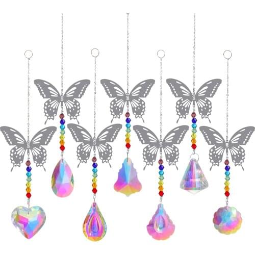 Sun Ball Crystal Hanging Metal Ornament Pendant Crystal Butterfly Wind Chime Dargonfly Window Car Hanging Ornament