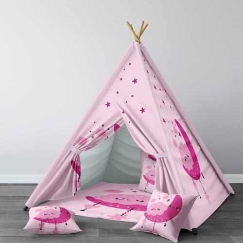 Play Tent for Kids Wigwam Portable Indoor Playground Tents Children Bedrooms Powder Pink Sweet Moon Cloud Model 227