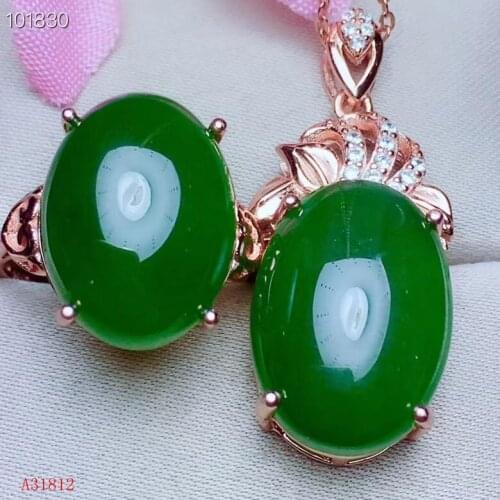 KJJEAXCMY Boutique jewelry 925 pure silver inlaid natural Jasper Pendant + necklace ring suit support detection