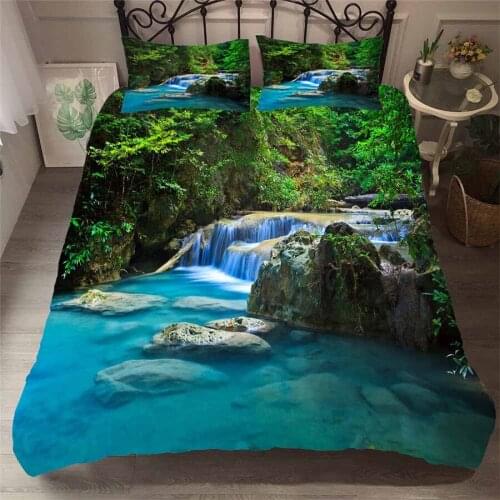 Bedding Set 3D Printed Duvet Cover Bed Set Forest waterfall Home Textiles for Adults Bedclothes with Pillowcase #SL02
