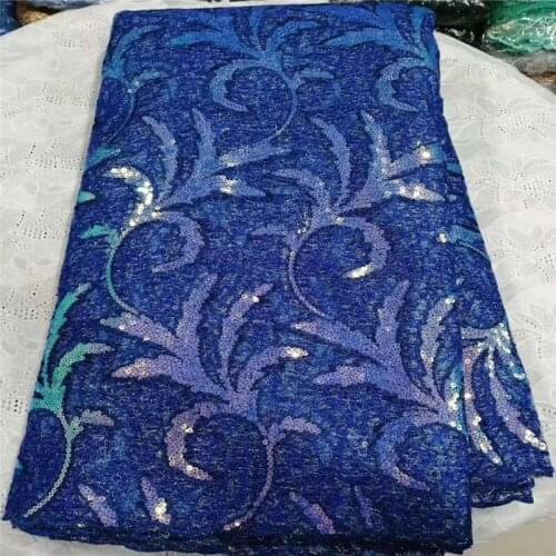 Royal Blue French velvet Lace Fabric 2019 High Quality African Voile Flannel Lace Fraric With Sequins for Nigerian Wedding