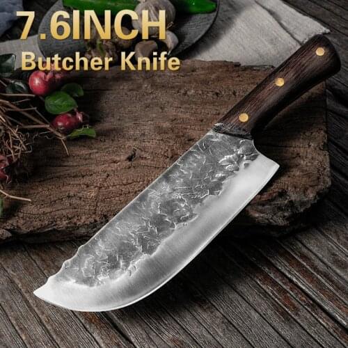 Handmade Forged Kitchen Knife Butcher Meat Chopping Cleaver Chinese Chef Knife 5CR15 Stainless Steel Cooking Knife