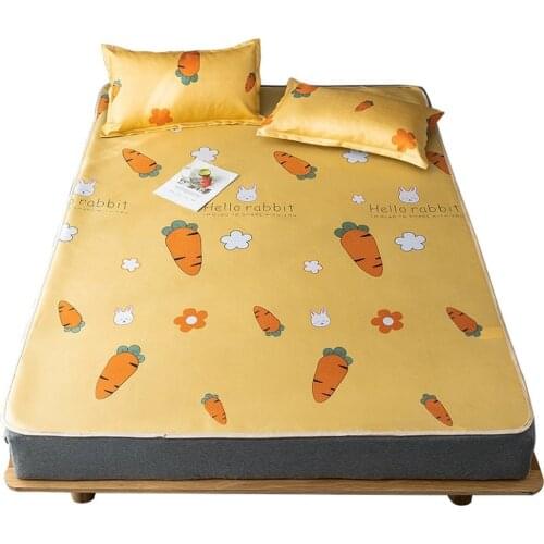 Easy-to-clean Printing Foldable Summer Cool Sleeping Mat Pillowcase Ice Silk Mattress Sheets For Household Use