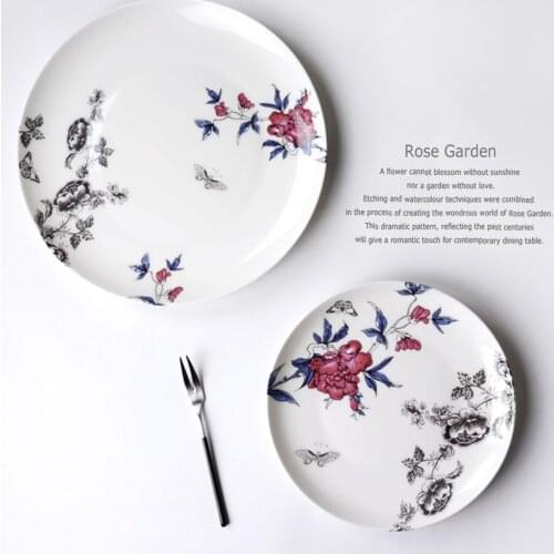 MIDOSHARK Pastoral style hand-painted rose bone china dinner plates Afternoon tea cup and saucer