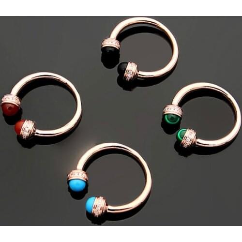 Fashionable Red / Blue / Green / Black Double Bead With Crystal Rose Gold Color / Silver Color Rings For Women