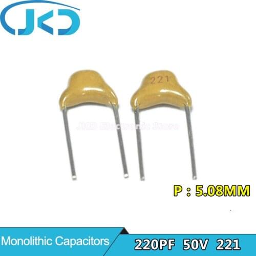 100Pcs 50V 220PF 221 0.22NF Monolithic Ceramic Capacitor
