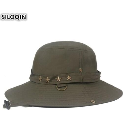 SILOQIN 2019 New Mens Beach Hat Adult Womens Anti-UV Bucket Hats Big Sun Visor Caps Summer Wind Rope Fixed Sun Protection Cap