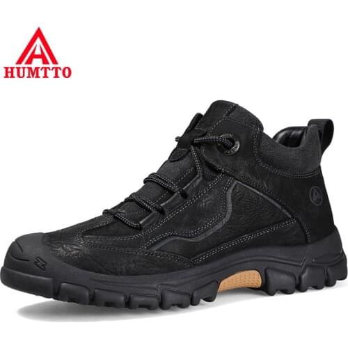 HUMTTO Genuine Leather Hiking Shoes for Men Breathable Waterproof Non-slip Mens Shoes Outdoor Climbing Trekking Tourism Sneakers