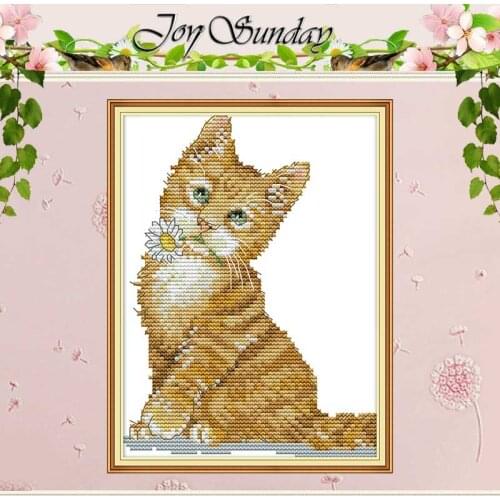 The cat bites the flower Animals counted 11CT 14CT Cross Stitch Sets DIY Cross-stitch Kits Embroidery Needlework Home Decor