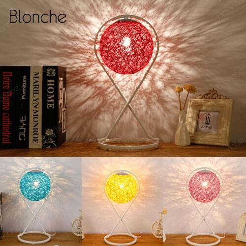 Nordic Art Decor Table Lamp E27 Modern Hemp Ball Desk Lights for Home Living Room Bedroom Bedside Lamp Indoor Night Lighting