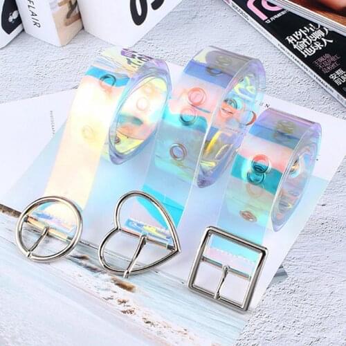 2018 New Fashion Cute Transparent Waist Belt Laser Metal Buckle Female Women Girls Belt Waistband Punk Leather Belts Cinto