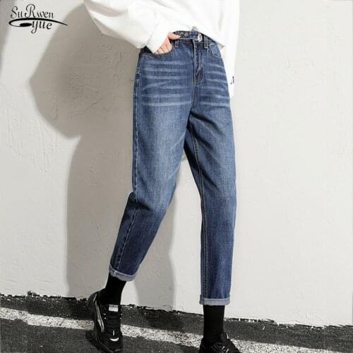 2020 Autumn New Casual Loose High Waist Wide Leg Straight Women Jeans Blue Loose Jeans Women Pants Denim Trousers Pantalon 10831