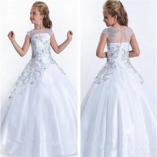 New Luxury Flower Girls Dresses for Weddings Lace Appliques Crystal Little Girls First Communion Dress Girls Pageant Party Gown