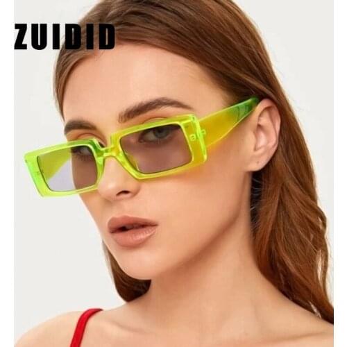 Fluorescent Green Rectangle Sunglasses Women 2021 Brand Design Fashion Vintage Rectangular Frame Wide Square Sun Glasses Female
