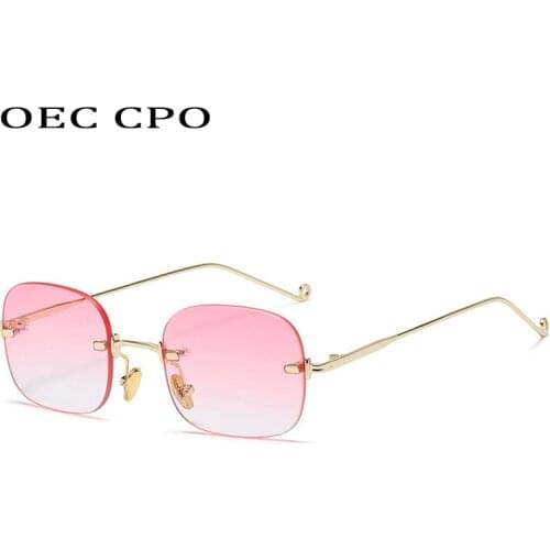 OEC CPO Fashion Rimless Sunglasses Women Brand Pink Color Rimless Metal Sun Glasses Female Shades Retro Eyewear UV400 oculos