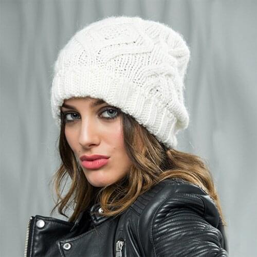 Fashion Autumn Winter Hats for Women Geometric Wool Knitted Hat Solid Handmade Beanie Cap gorros mujer invierno female bonnet