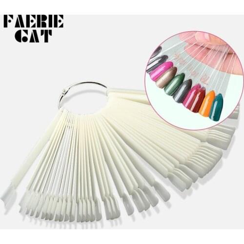 50pcs Nail Art Stick Display Clear/Natural Fan Shape False Nail Tips Polish UV Gel Practice Board Plastic Foldable Manicure Tool