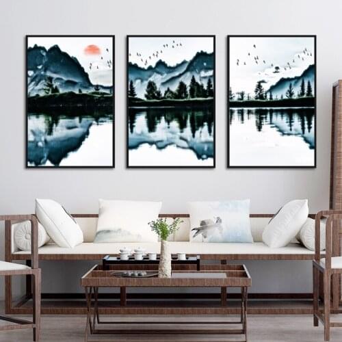 Chinese Style Printed Canvas Painting Minimalist Landscape Pictures And Prints Wall Art Poster Mural Home Decoration Bedroom